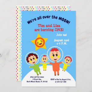 Twins first birthday astronauts party invitation