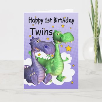 Twins First Birthday Card - Cute Dragons by moonlake at Zazzle