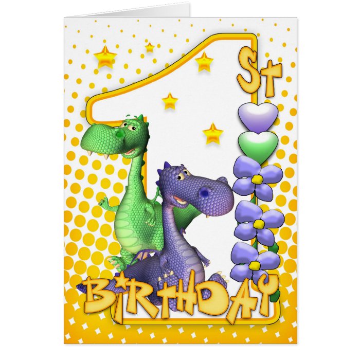 Twins First Birthday Card   Cute Dragons