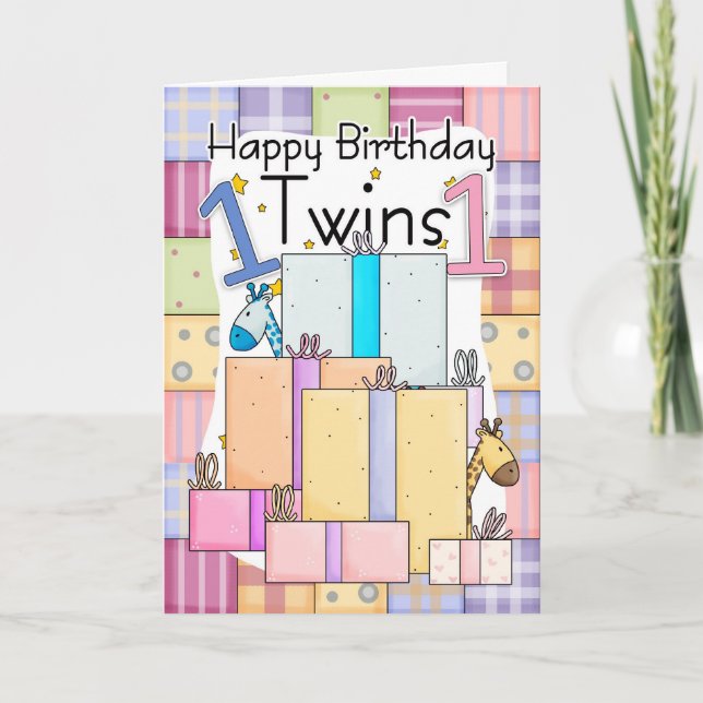 Twins First Birthday Card - Gifts (Front)