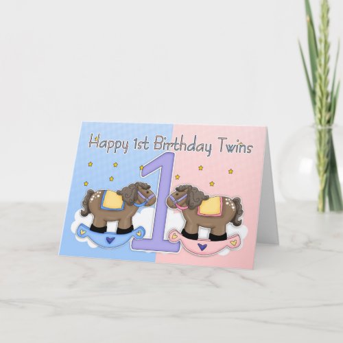 Twins First Birthday Card _ Two Little Ponies