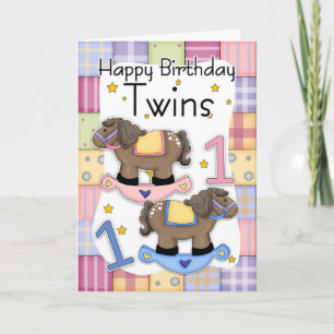 Twins First Birthday Card - Two Little Ponies