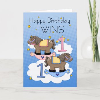 Twins First Birthday Card - Two Little Ponies by moonlake at Zazzle