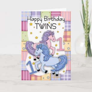 Twins First Birthday Card - Two Little Ponies