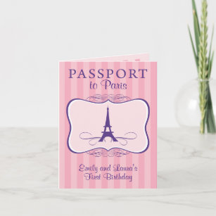 Twins First Birthday Paris Passport Invitation