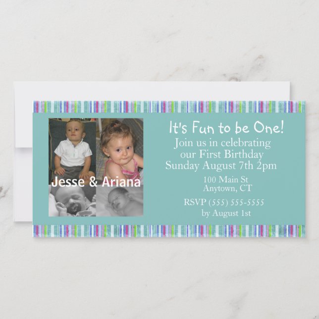 Twins First Birthday Party Invitation (Front)