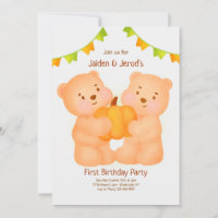 Twins First Birthday Party Invitation