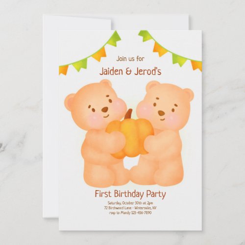 Twins First Birthday Party Invitation