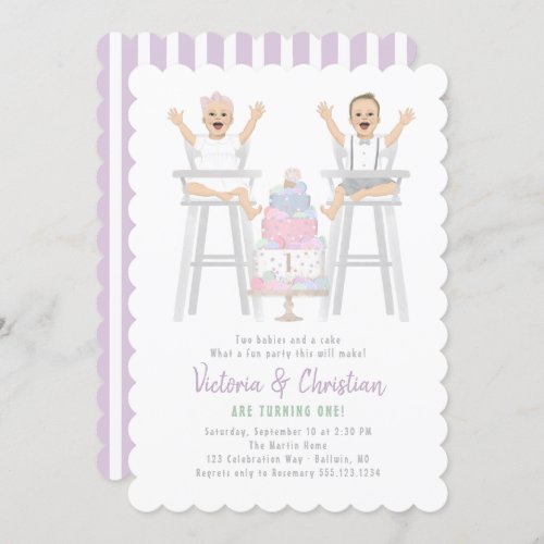 Twins First Birthday Smash Cake Invitation