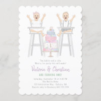 Twins First Birthday Smash Cake Invitation