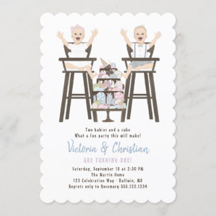 Twins First Birthday Smash Cake Invitation