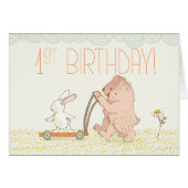 Twins First Birthday Walking Bear and Rabbit (Front Horizontal)