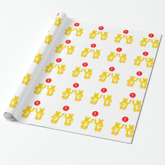 Twins First Birthday wrapping paper, matching card Paper (Unrolled)