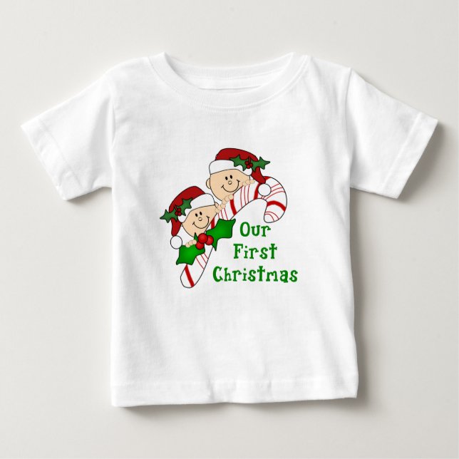 Twins First Christmas Candy Cane Baby T-Shirt (Front)