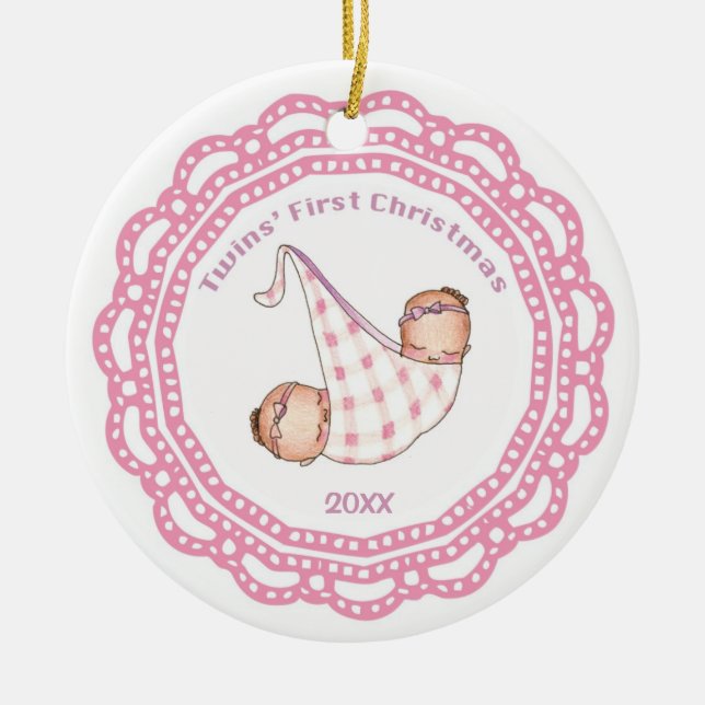 Twins First Christmas Girl Ornament (Front)