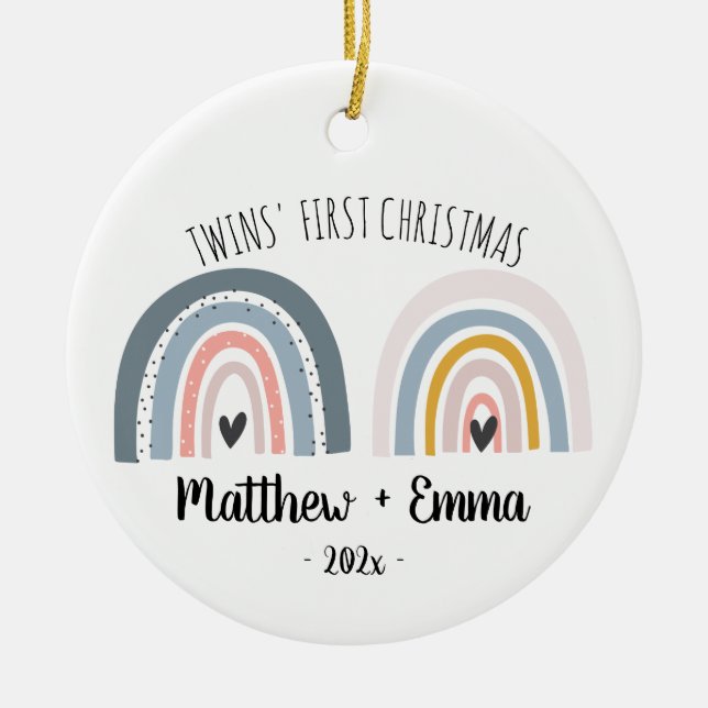 Twins first Christmas ornament watercolor rainbow (Front)