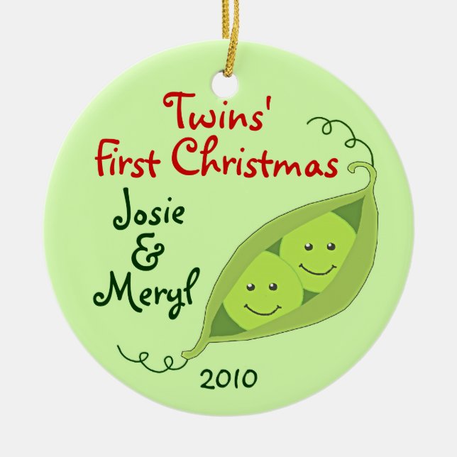 Twins' First Christmas Personalized Ornament (Front)