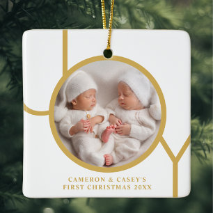 Twins First Christmas Photo Ceramic Ornament
