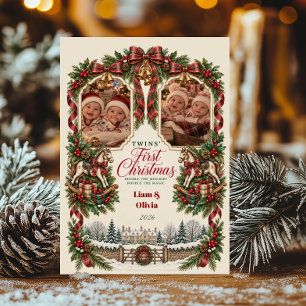 Twins' First Christmas Photo Holiday Card