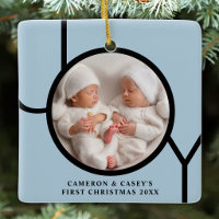 Twin's First Christmas Photo Joy Black Blue
