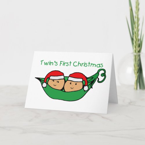 Twins First Christmas _ Pod on date Holiday Card