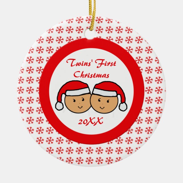 Twins First Christmas Santa Hats Ornament (Front)