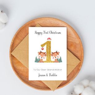 Twins First Christmas Woodland Deer Holiday Card