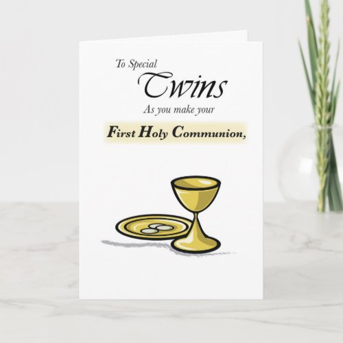 Twins First Communion Gold Chalice Paten Card