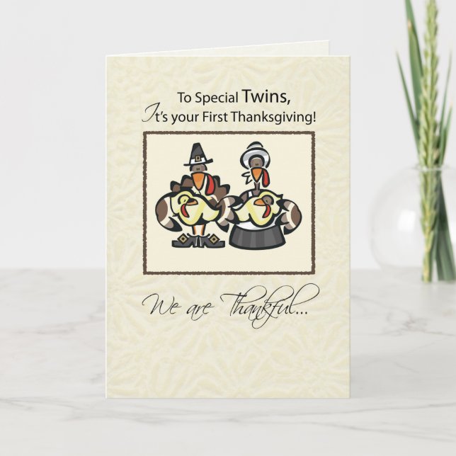 Twins First Thanksgiving Turkey Family Holiday Card (Front)