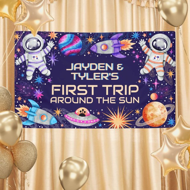 Twins First Trip Around the Sun Astronaut Galaxy  Banner (Twins First Trip Around the Sun Astronaut Galaxy Banner)