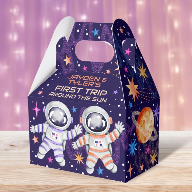 Twins First Trip Around the Sun Astronaut Space   Favor Boxes (Twins First Trip Around the Sun Astronaut Space Favor Boxes)