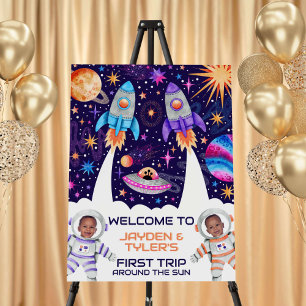 Twins First Trip Around the Sun Rocket Astronaut Foam Board