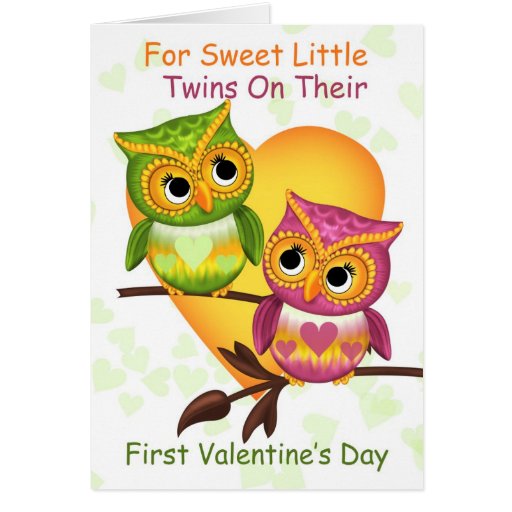 Twins First Valentine's Day With Little Owls Card | Zazzle