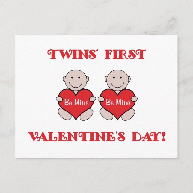Twins First Valentines Holiday Postcard (Front)