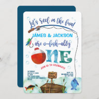 Twins Fishing themed boys 1st birthday O-fish-ally Invitation