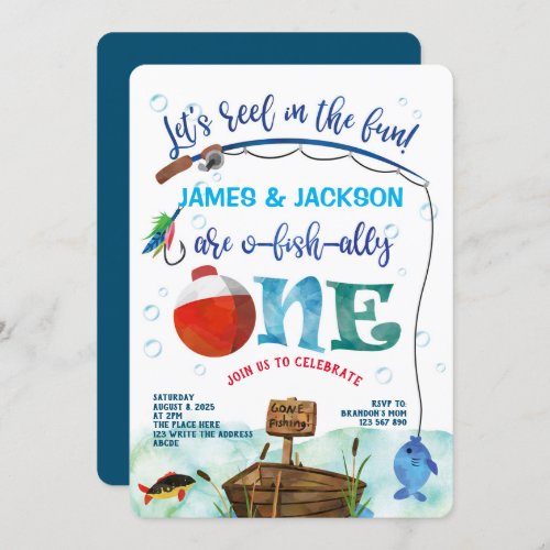 Twins Fishing themed boys 1st birthday O-fish-ally