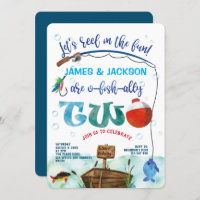 Twins Fishing themed boys 2nd birthday Invitation