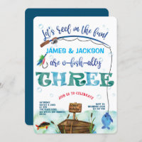 Twins Fishing themed boys 3rd o-fish-ally birthday Invitation