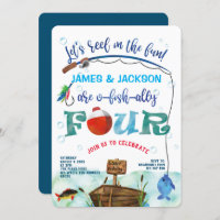 Twins Fishing themed boys 4th o-fish-ally birthday Invitation