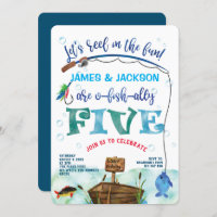 Twins Fishing themed boys 5th o-fish-ally birthday Invitation