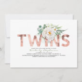 Twins Floral Rose Gold Typography Baby Shower Invitation (Front)