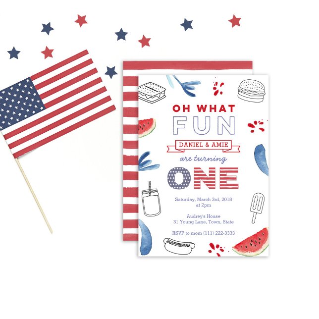 Twins Fun To Be One First Birthday Party Invitation (Creator Uploaded)