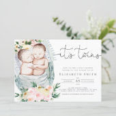 Twins Gender Neutral Watercolor Floral Baby Shower Invitation (Standing Front)