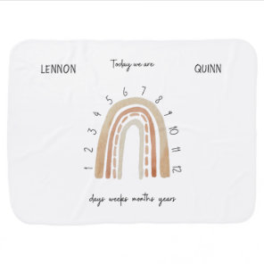 Twins Gender Neutral Watercolor Rainbow Milestone  Baby Blanket