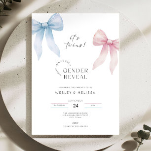 Twins Gender Reveal Invitation - Blue or Pink