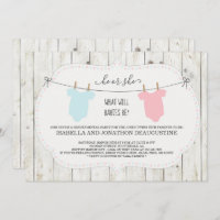 Twins Gender Reveal Invitation  Rustic Clothesline