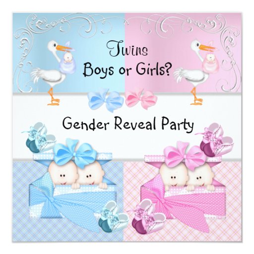 Twins Gender Reveal Party Boys or Girls Blue Pink Card | Zazzle