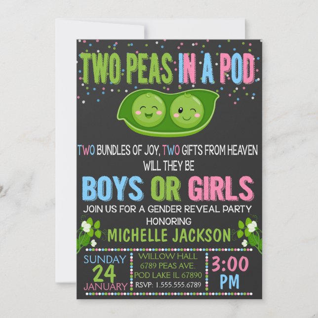 Twins Gender Reveal Peas in a Pod Invitation (Front)