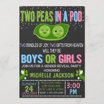 Twins Gender Reveal Peas In A Pod Invitation by TiffsSweetDesigns at Zazzle