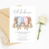 Twins Gender Reveal watercolor baby grows invite